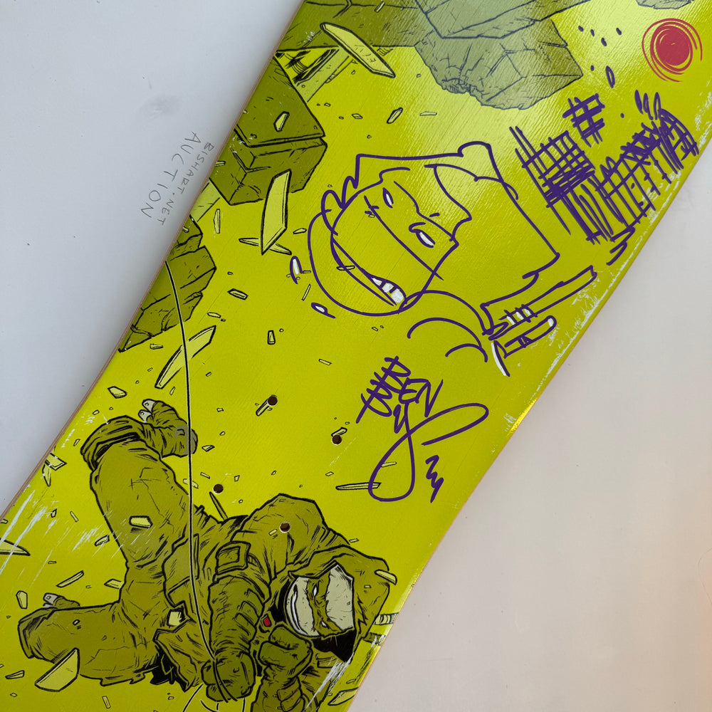 LAST RONIN - DISTRESSED, SIGNED & SKETCHED - FISHTAIL SKATEBOARD DECK