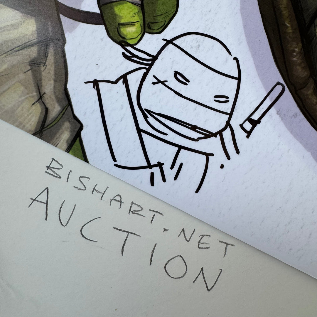 TMNT POSTER - 10X32 - X5 SIGNED & SKETCHED