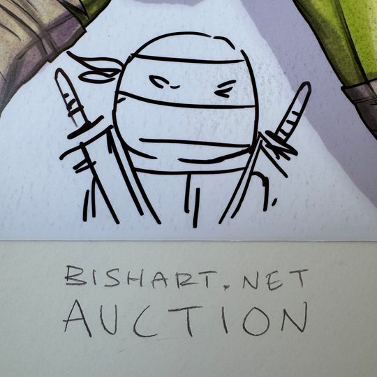 TMNT POSTER - 10X32 - X5 SIGNED & SKETCHED